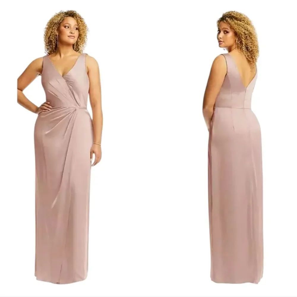NWOT After Six Whisper Satin Maxi Dress Draped Tulip Gown Toasted Sugar Pink 8